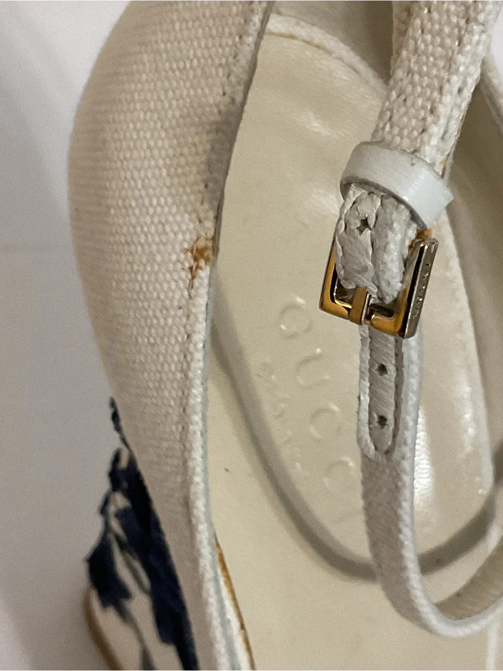 Gucci Horsebit Canvas Wedge with Embroidered Heels